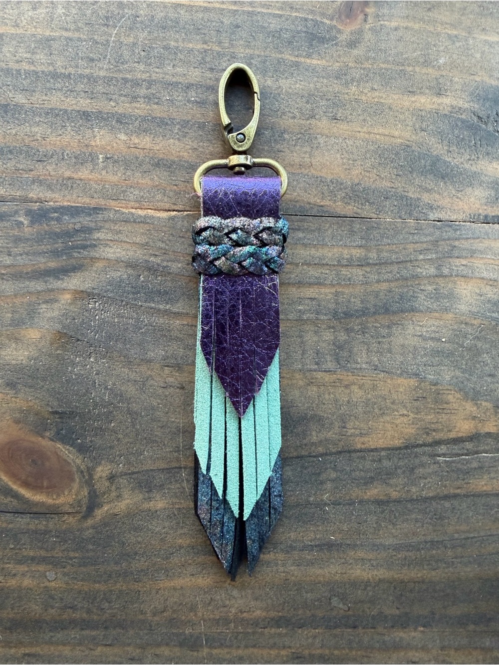 Purple and Teal Leather Tassel